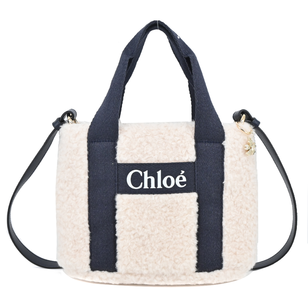 Chloe 經典品牌LOGO泰迪絨毛手提/肩背包(海軍藍)