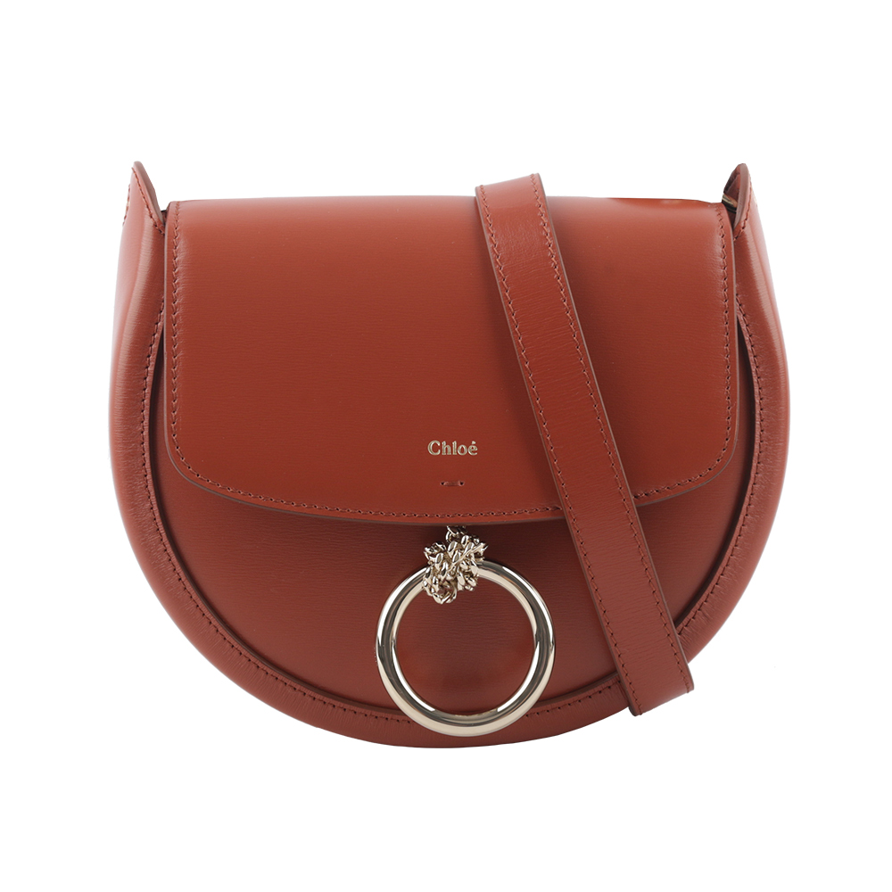 CHLOE Arlene Small 圓環小牛皮半月型斜揹包(秋葉棕) CHC23AS141J38 845