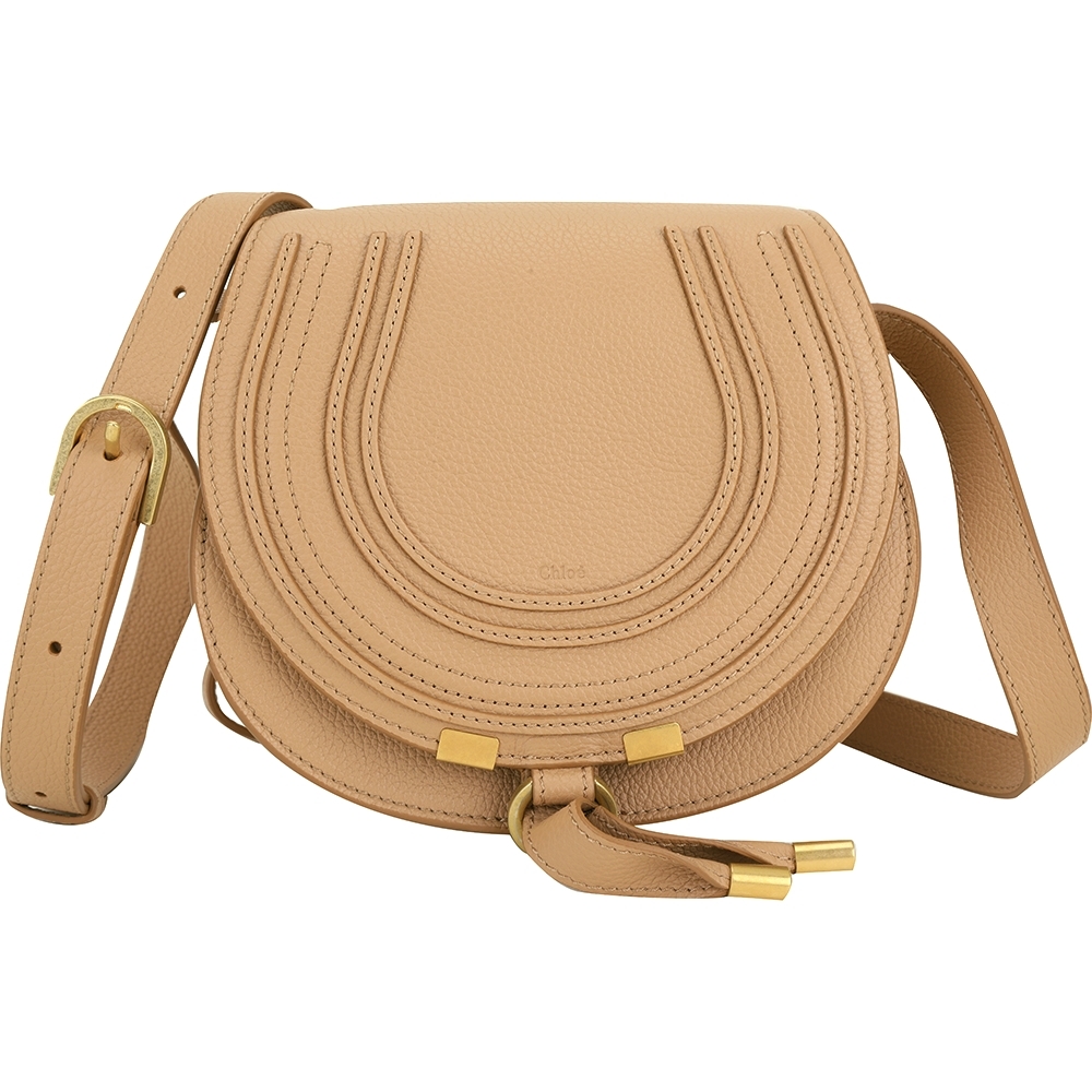 CHLOE 蔻依 Marcie 小型 新版牛皮斜背馬鞍包(牛奶糖色)