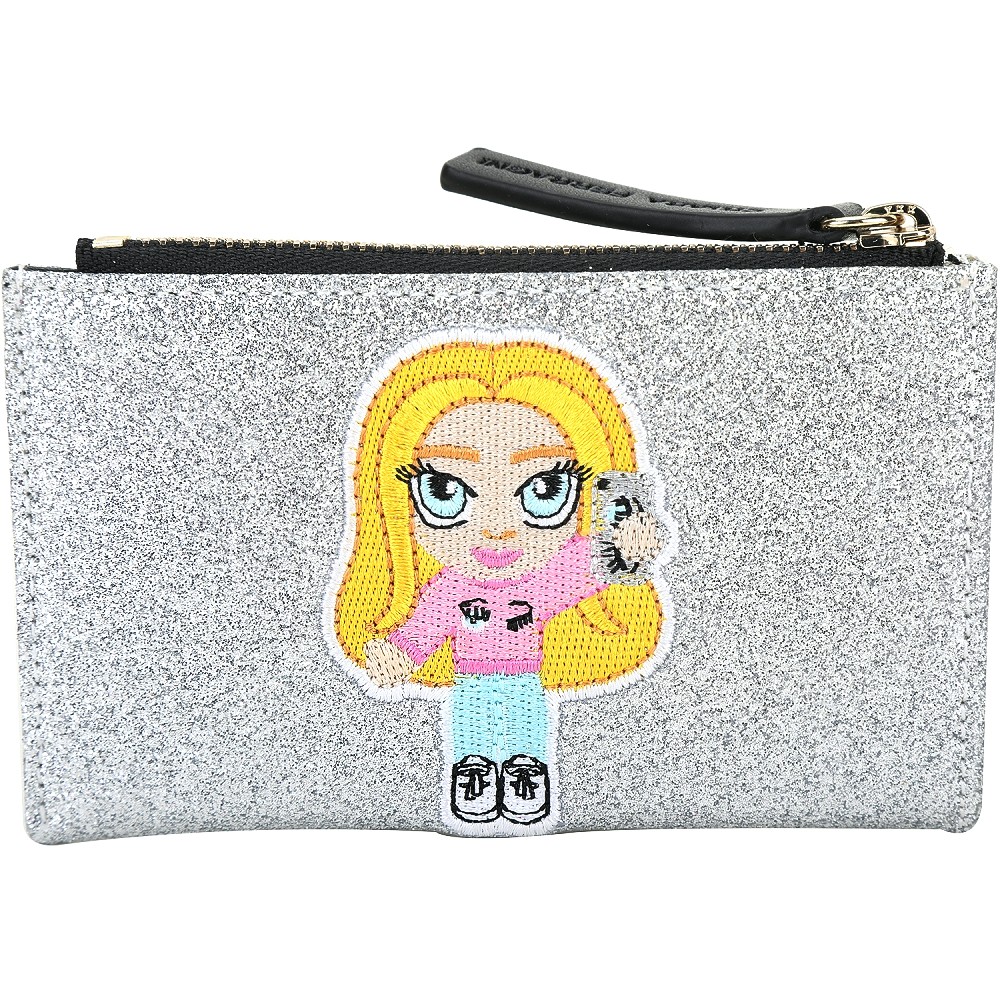 Chiara Ferragni @cfmascotte 刺繡IG女孩細沙感亮片卡片夾/零錢包(銀色)