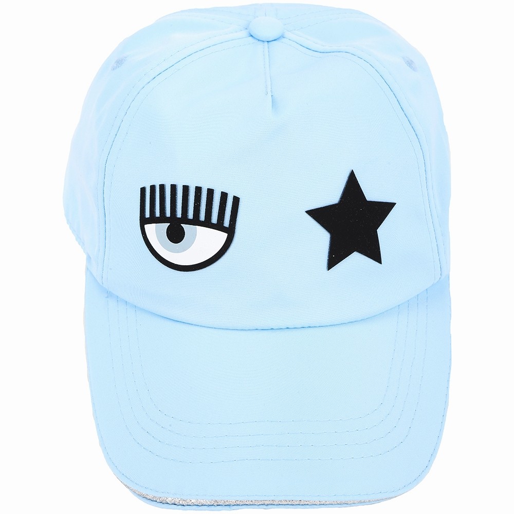 Chiara Ferragni Eye Star 矽膠眨眼星星緞面感棒球帽(水藍色)