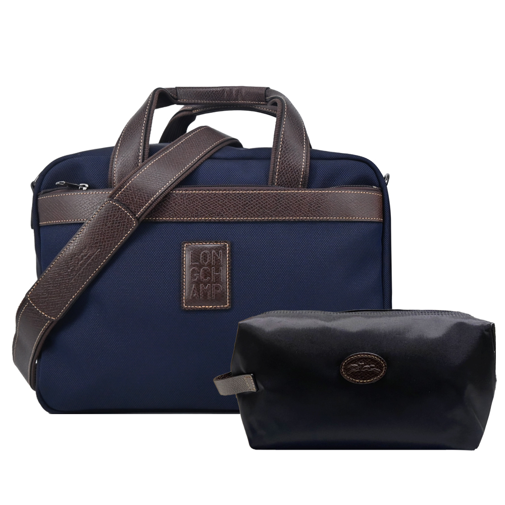 LONGCHAMP BOXFORD系列帆布兩用旅行袋(附盥洗包/深藍)