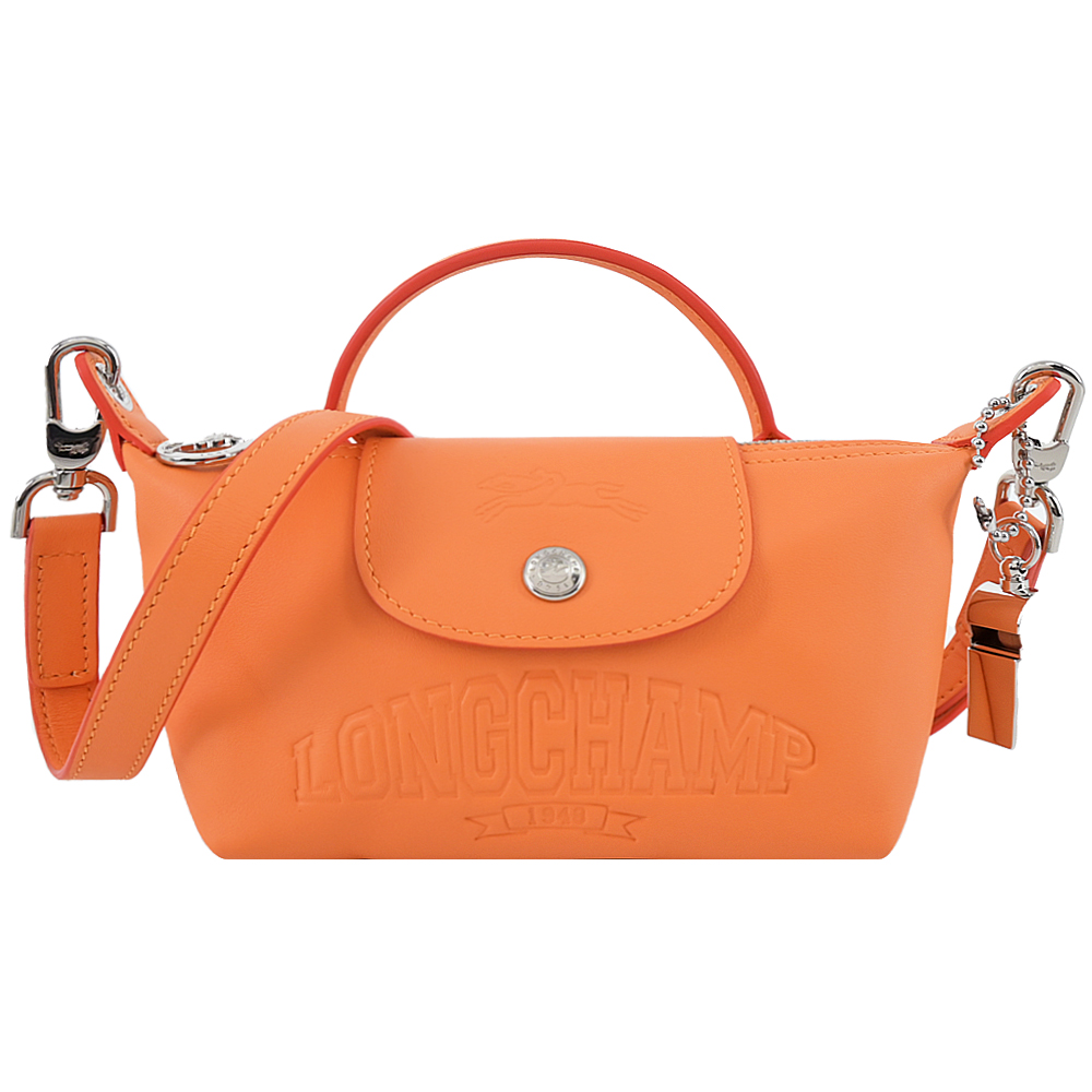 LONGCHAMP LE PLIAGE XTRA系列牛皮壓紋化妝/斜揹包(迷你/橙)