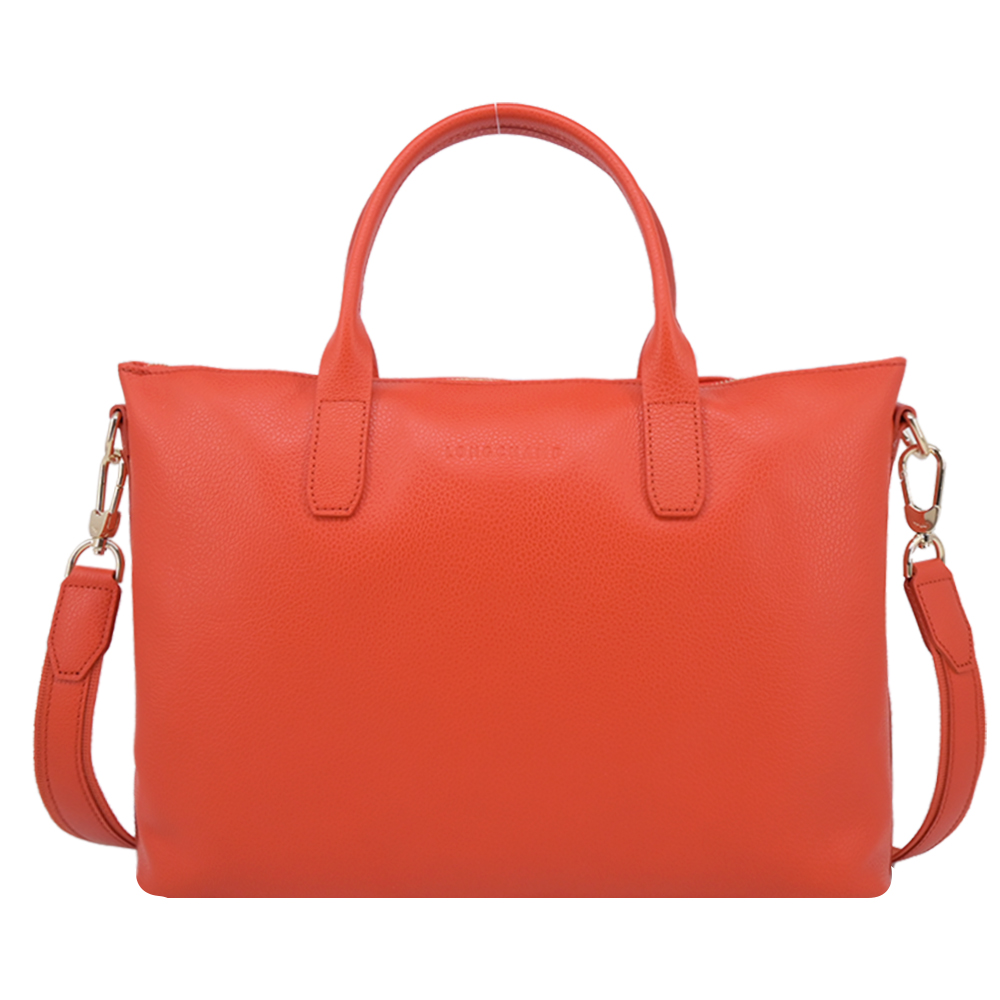 LONGCHAMP LE FOULONNÉ系列牛皮手提/斜背兩用公事包(小/紅椒)