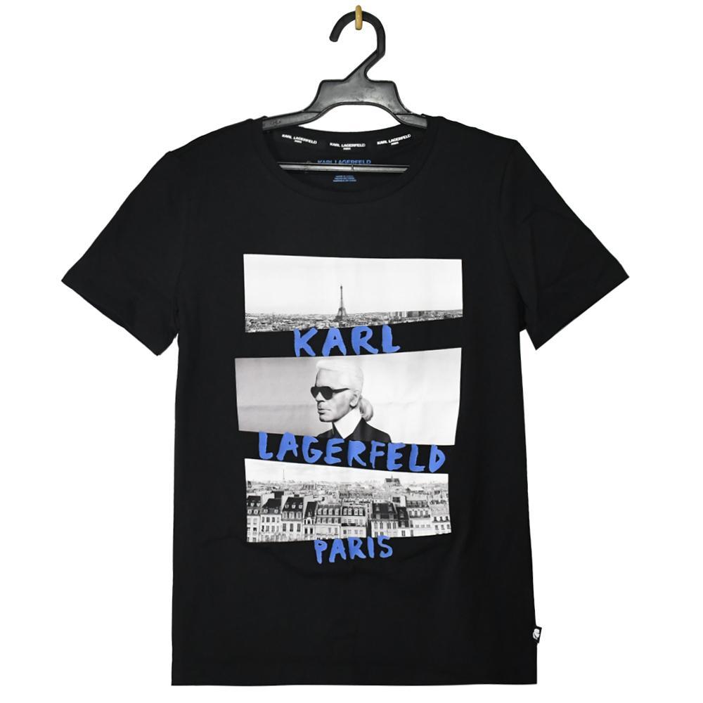 KARL LAGERFELD 卡爾 街頭潮流風格棉質短T恤.黑