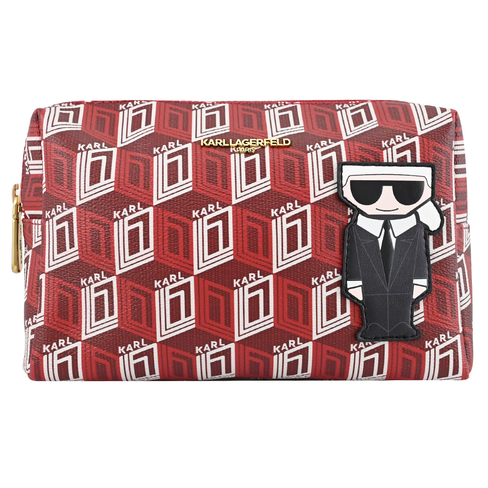 KARL LAGERFELD 卡爾 老佛爺公仔印花萬用收納包.紅