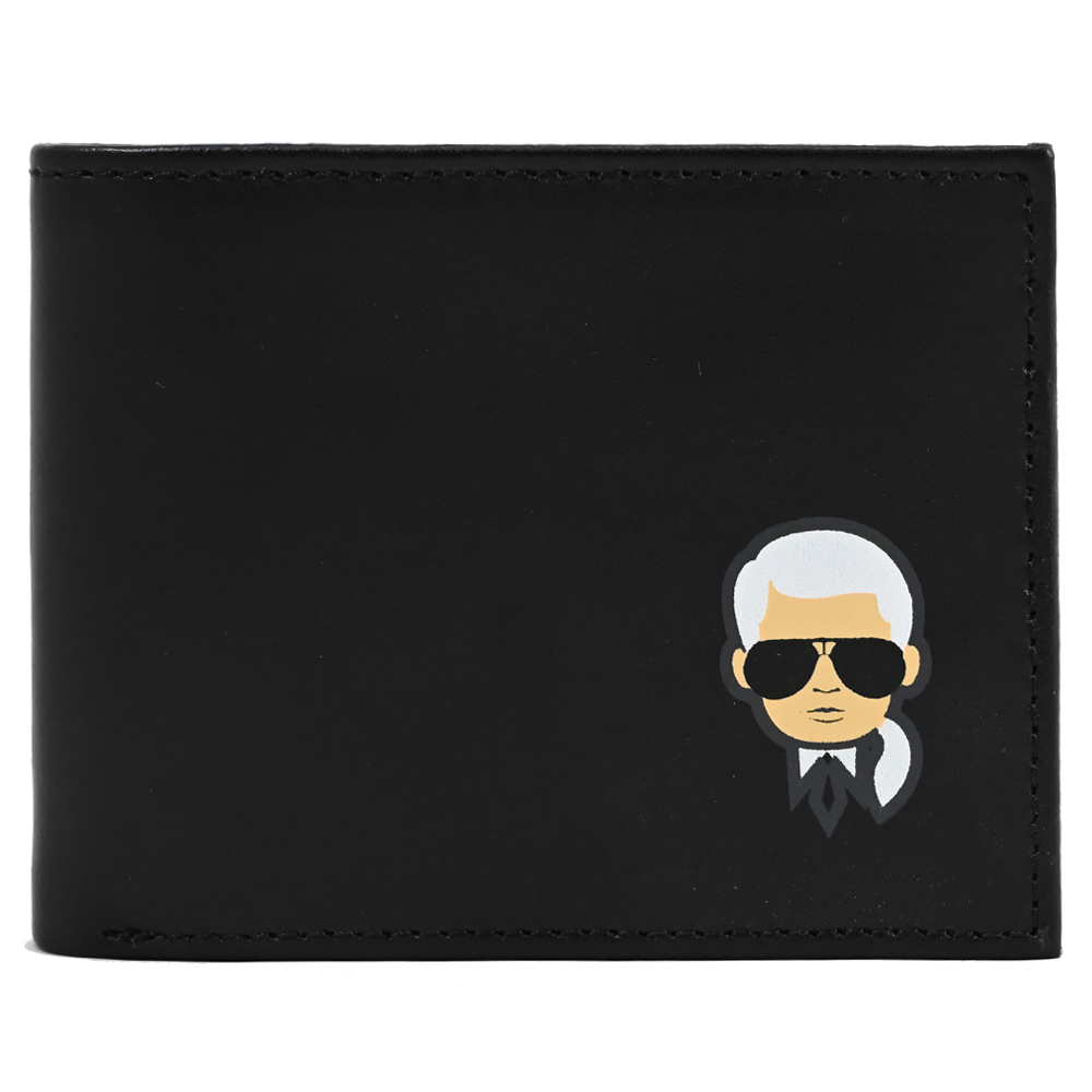 KARL LAGERFELD 卡爾 燙印圖樣對開短夾禮盒組.黑