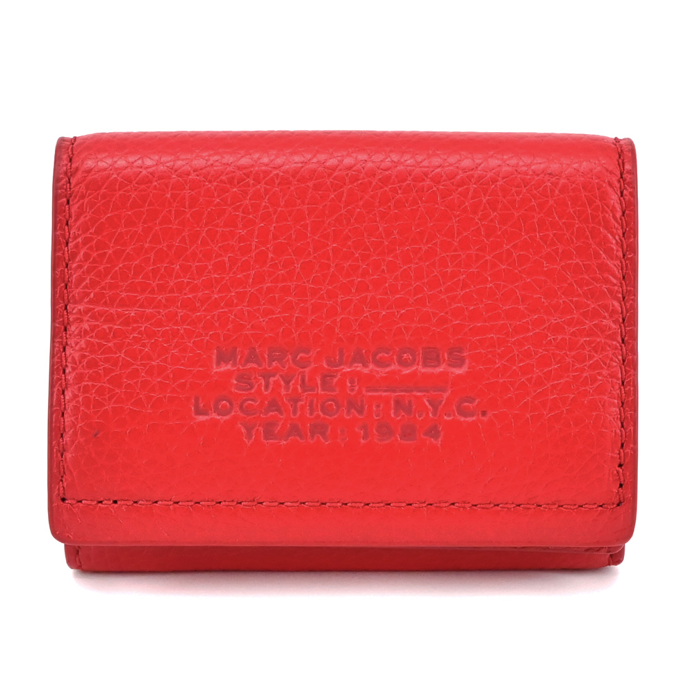 MARC JACOBS THE LEATHER荔枝紋三折零錢短夾-紅