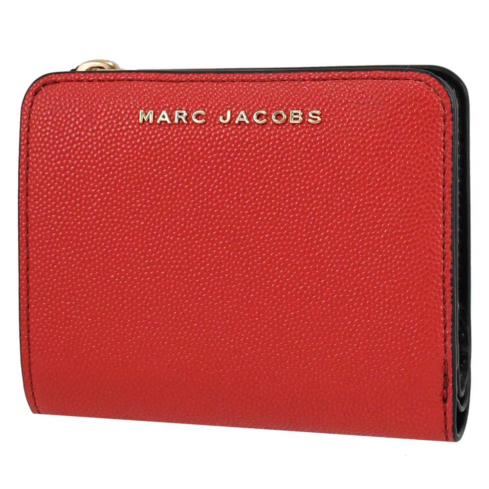 MARC JACOBS 馬克賈伯 浮雕LOGO粒紋扣式短夾.紅