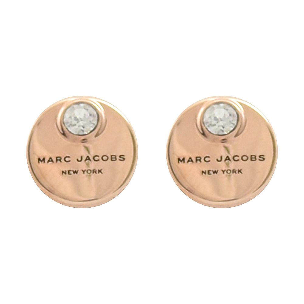 MARC JACOBS 品牌圓盤LOGO水鑽鑲嵌耳環.玫瑰金