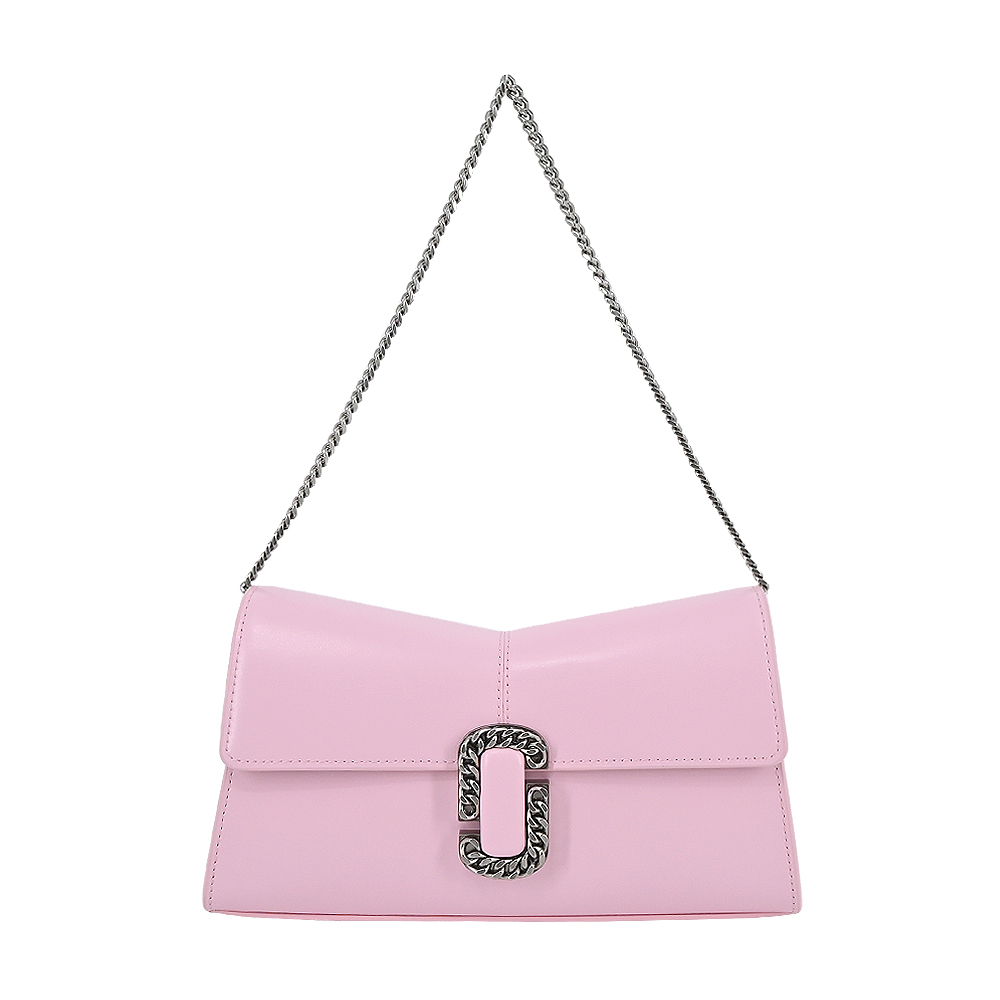 MARC JACOBS St Marc 鏈環LOGO牛皮鏈帶手提包-櫻花粉