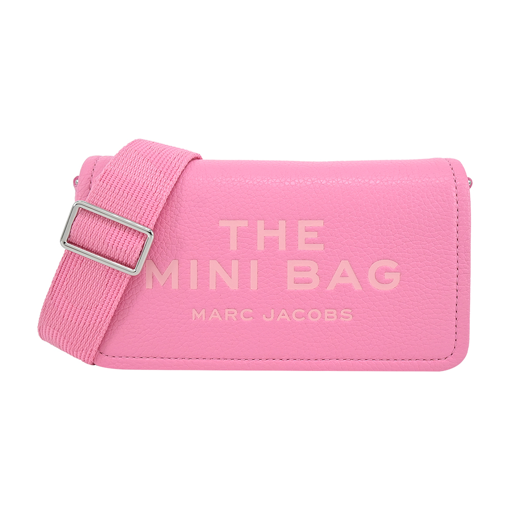 MARC JACOBS THE LEATHER 荔枝紋翻蓋斜背包-迷你/花瓣粉