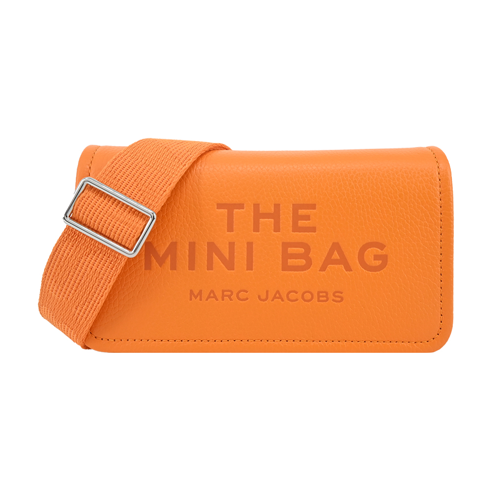 MARC JACOBS THE LEATHER 荔枝紋翻蓋斜揹包-迷你/橘