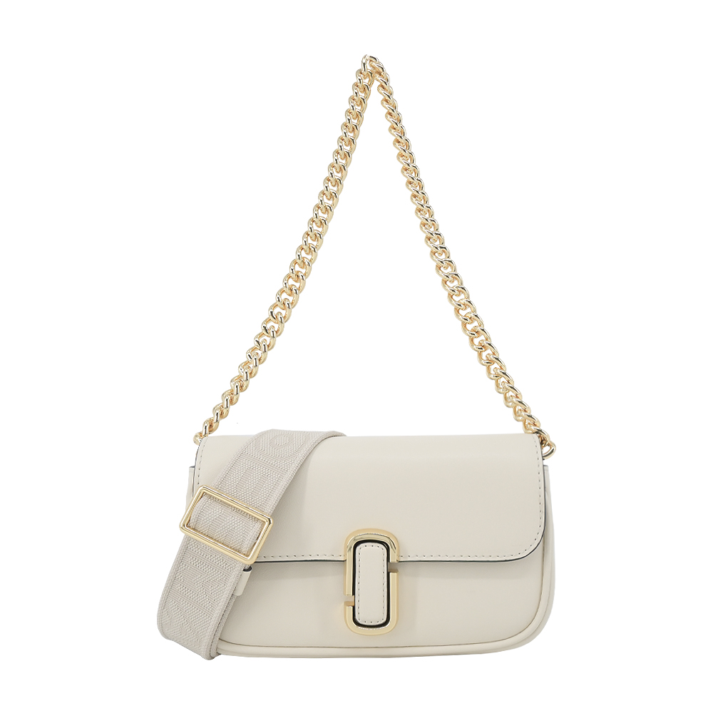 MARC JACOBS THE J MARC 光滑皮革翻蓋鏈帶斜背/肩揹包-迷你/米白