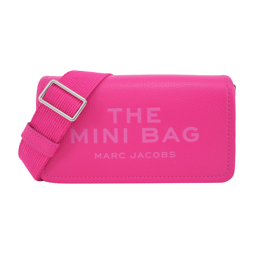 MARC JACOBS THE LEATHER 荔枝紋翻蓋斜揹包-迷你/桃紅色