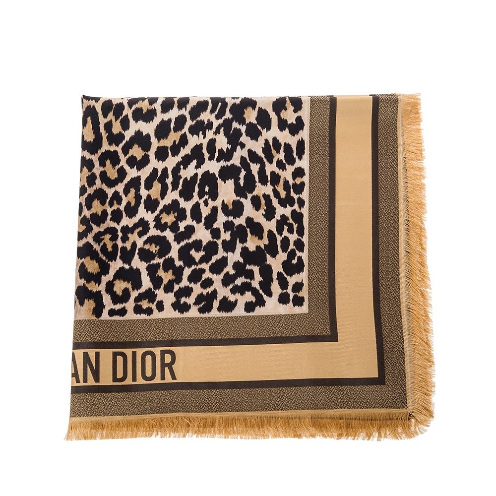 DIOR 新款DIORTWIN MIZZA 90米色豹紋真絲斜紋布正方巾