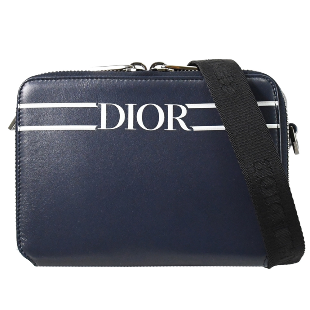 Christian Dior 燙印LOGO小牛皮迷你雙層相機包.深藍