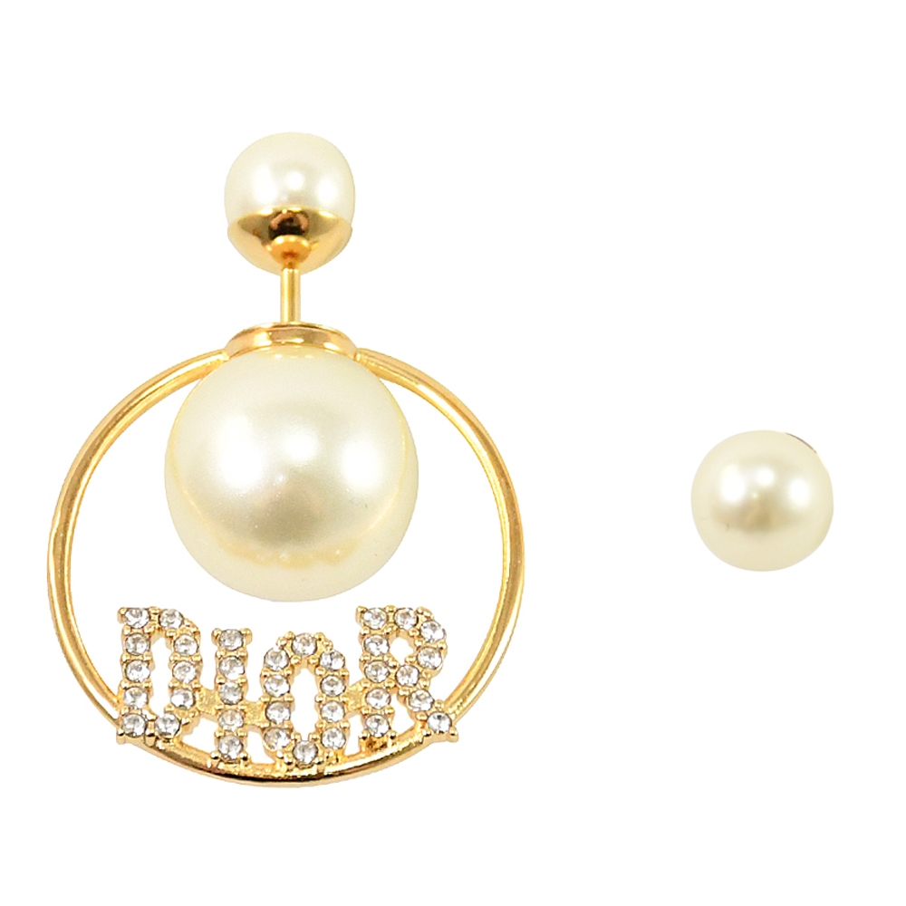 Christian Dior TRIBALES 不對稱圓環水鑽珠飾耳環.金