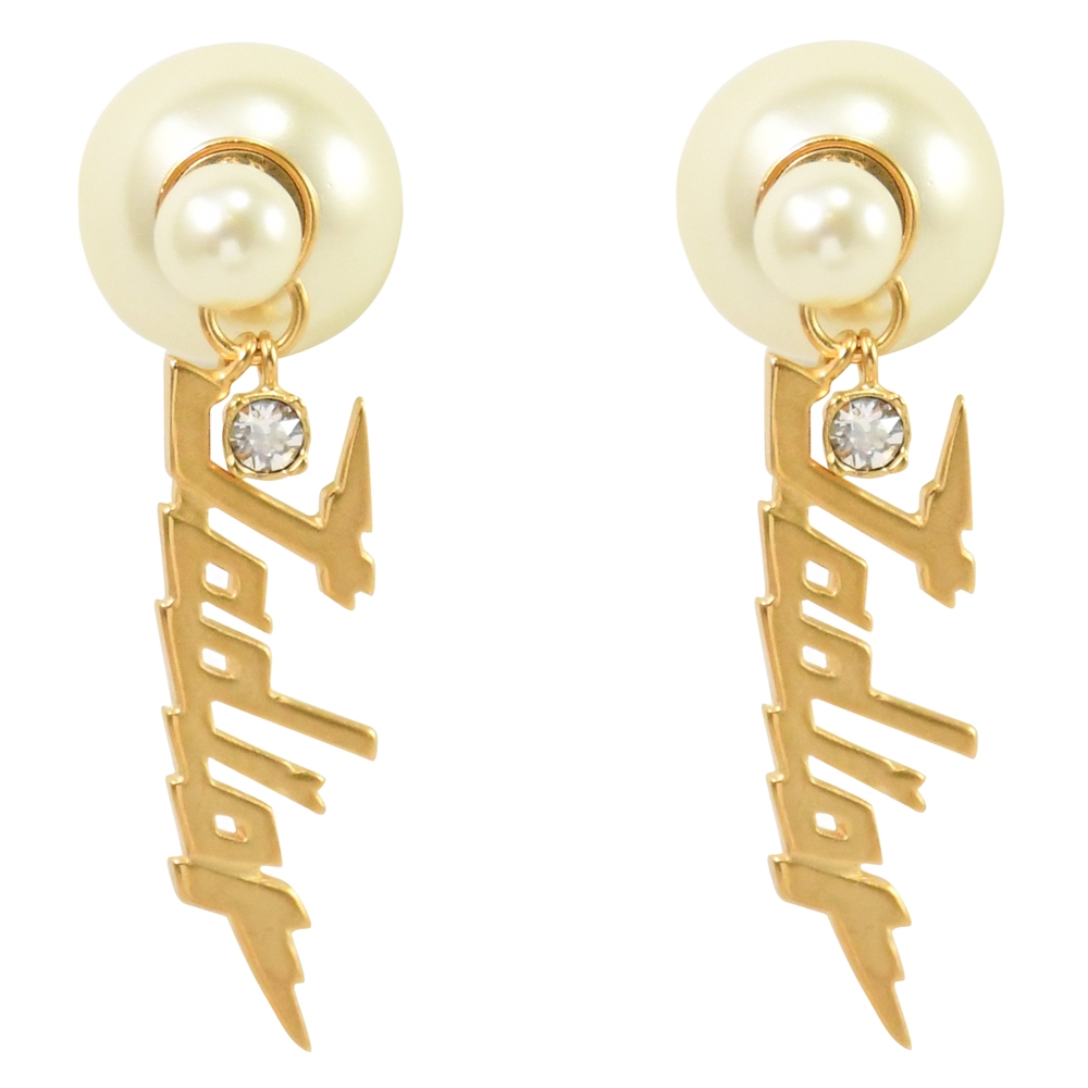 Christian Dior TRIBALES英字LOGO裝飾水鑽針式耳環.金
