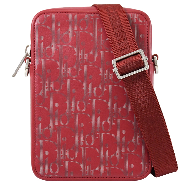 Christian Dior Vertical滿版LOGO斜背方包﹧手機包.紅