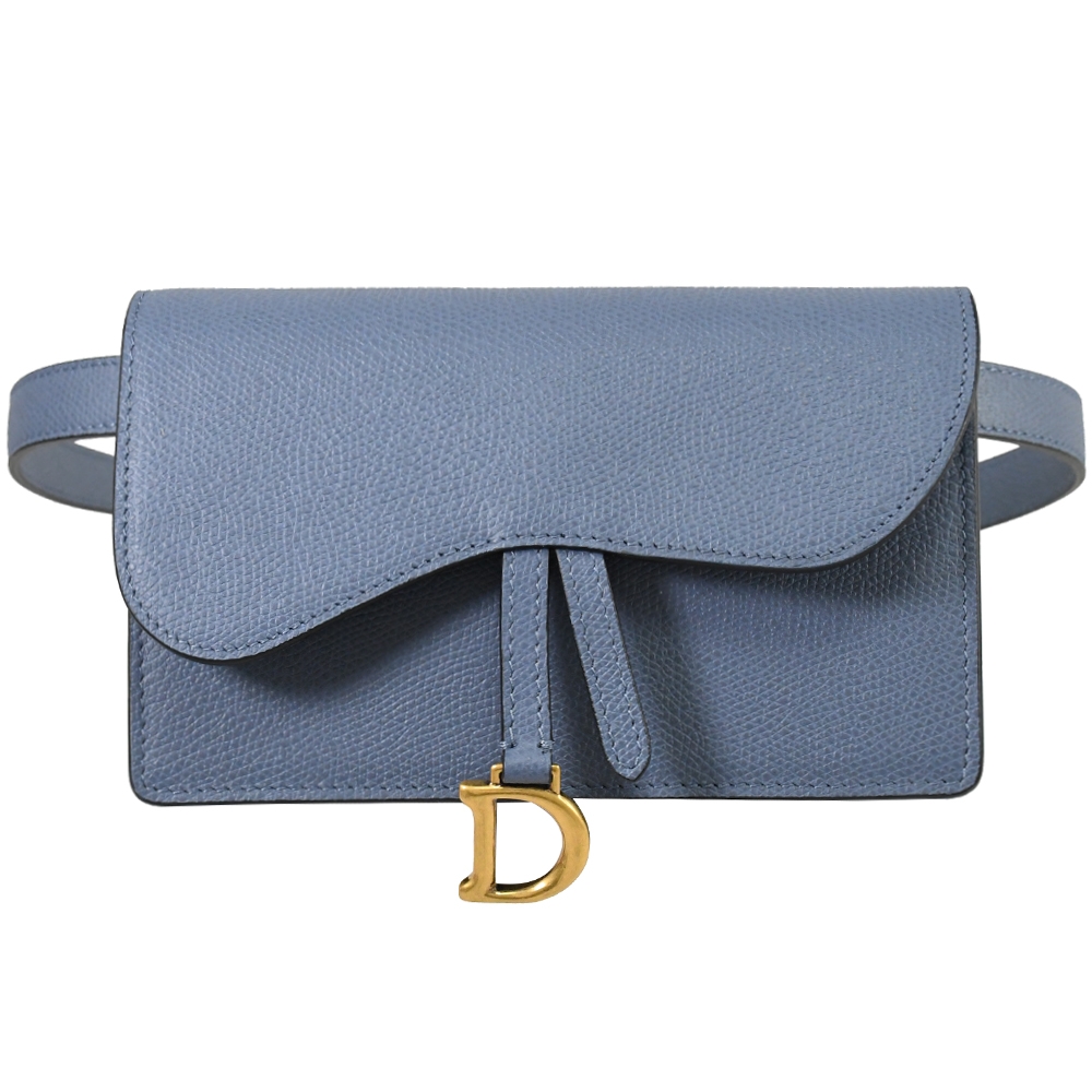 Christian Dior SADDLE 翻蓋釦式迷你腰包.丹寧藍