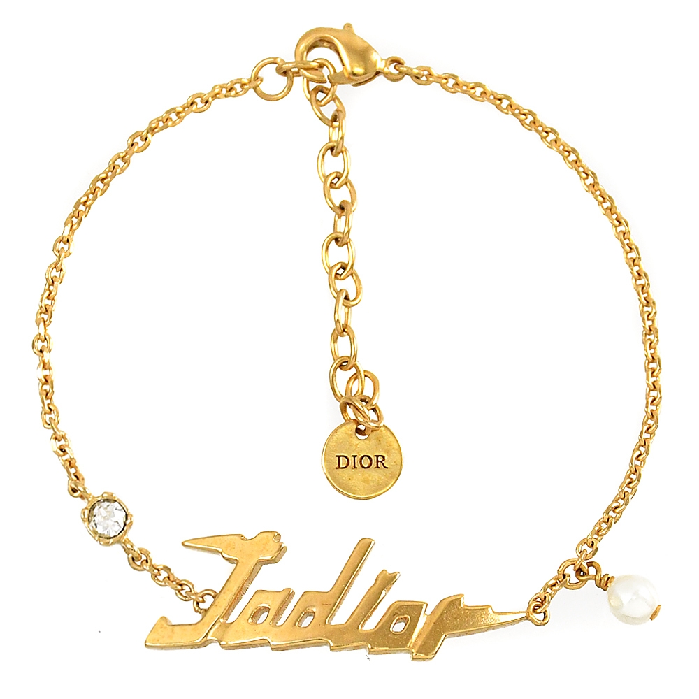 Christian Dior Jadior 英字LOGO水鑽珍珠裝飾手鍊.金