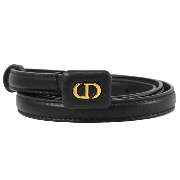 Christian Dior 金屬CD釦飾超窄版穿釦式皮帶.黑/金