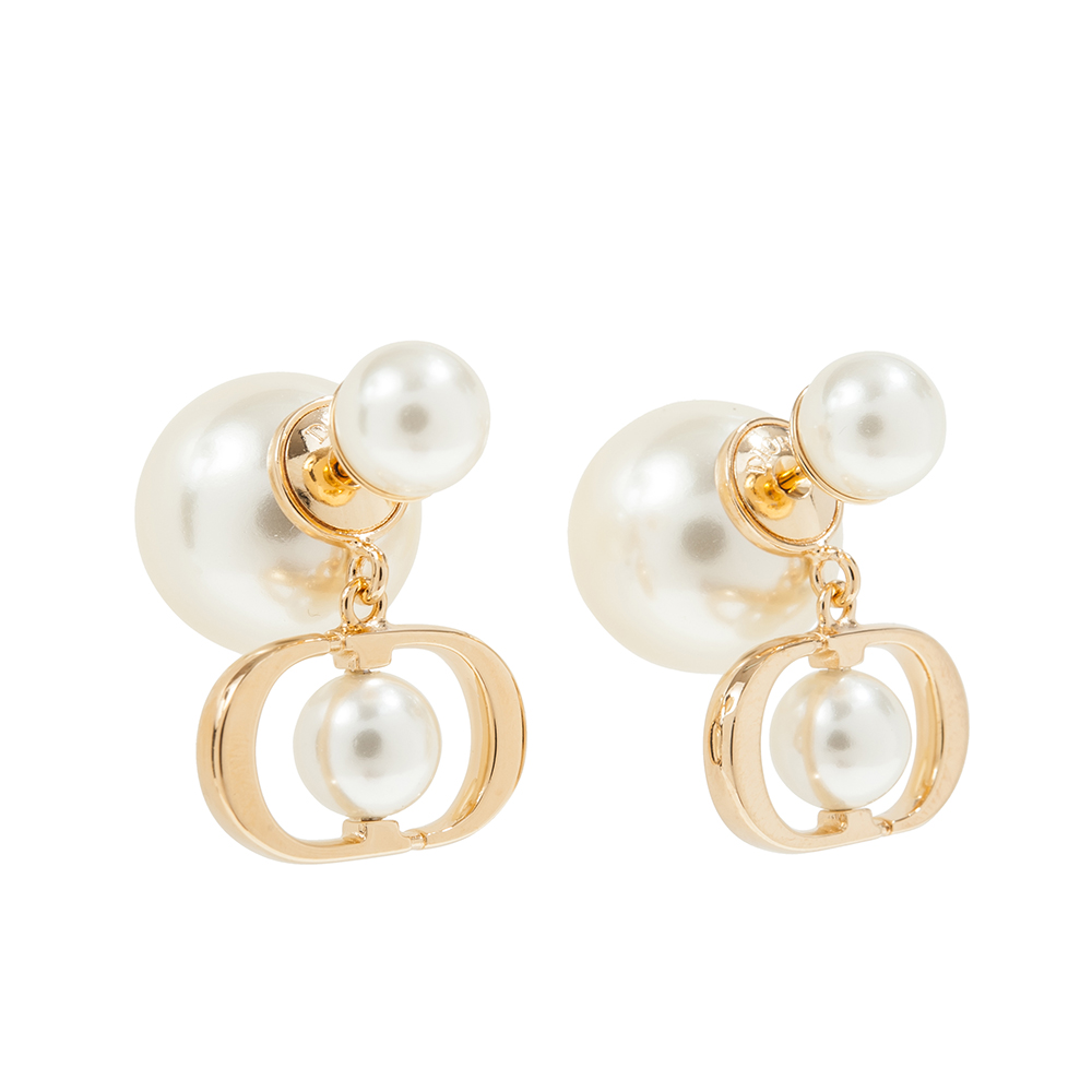 DIOR 新款Dior Tribales金色飾面金屬白色樹脂珍珠穿式耳環