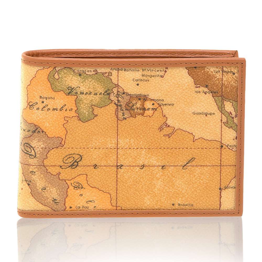 【Alviero Martini 義大利地圖包】旅行系列 零錢袋短夾-地圖黃