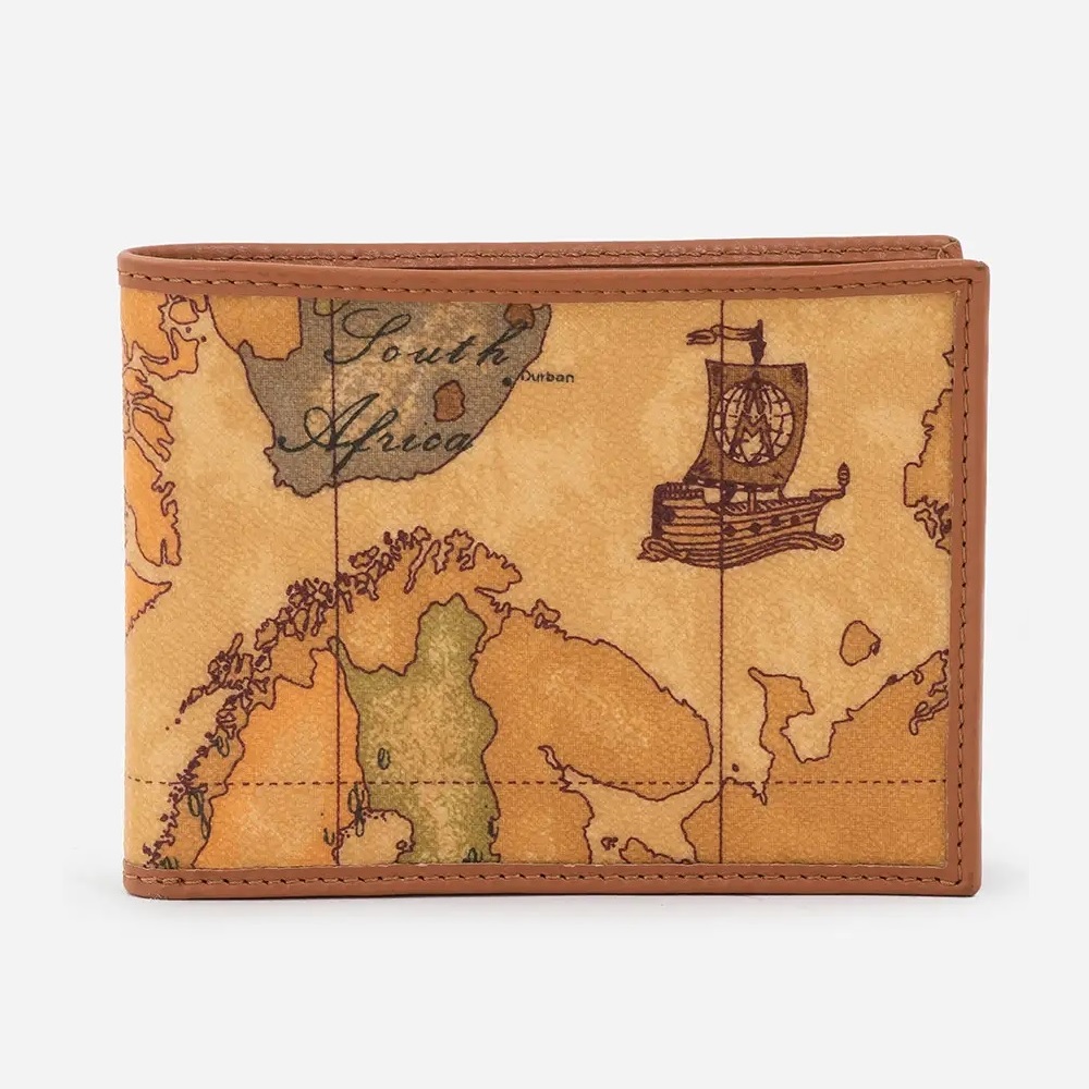 Alviero Martini 【 義大利地圖包】旅行系列 經典8卡證件短夾 皮夾-地圖黃