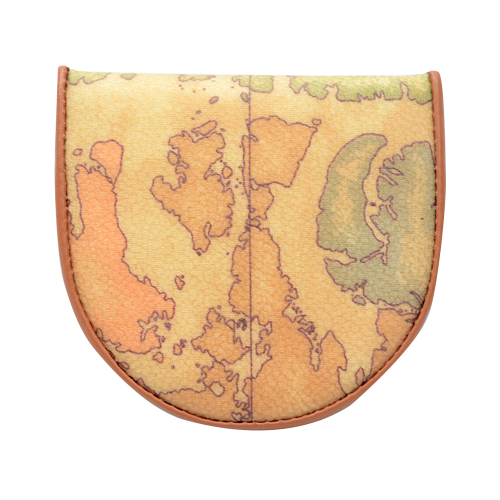 【Alviero Martini 義大利地圖包】半月貝殼零錢包(小)-地圖黃