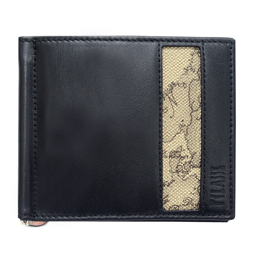 【Alviero Martini 義大利地圖包】旅行系列 男用8卡錢夾-地圖灰/黑