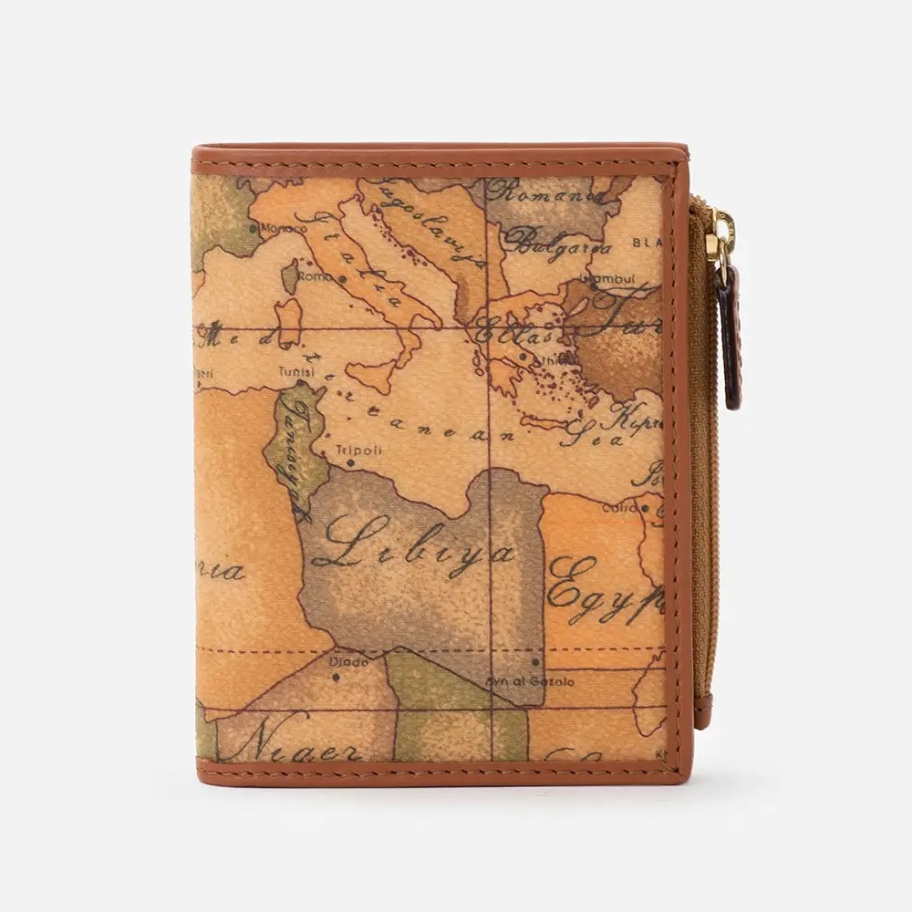 Alviero Martini 【 義大利地圖包】旅行系列 6卡1照片零錢袋短夾 皮夾-地圖黃