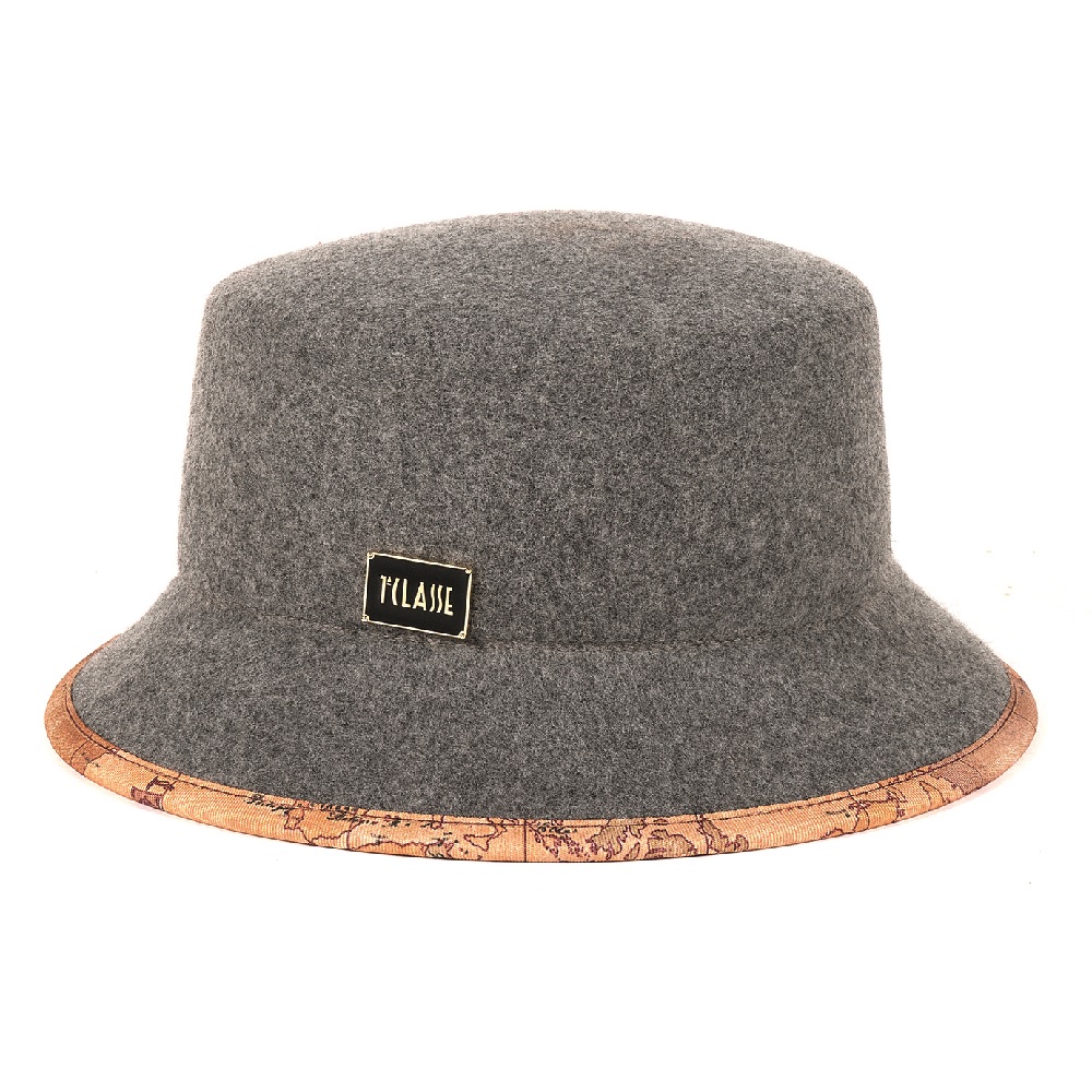【Alviero Martini 義大利地圖包】舒適羊毛造型漁夫帽-灰色