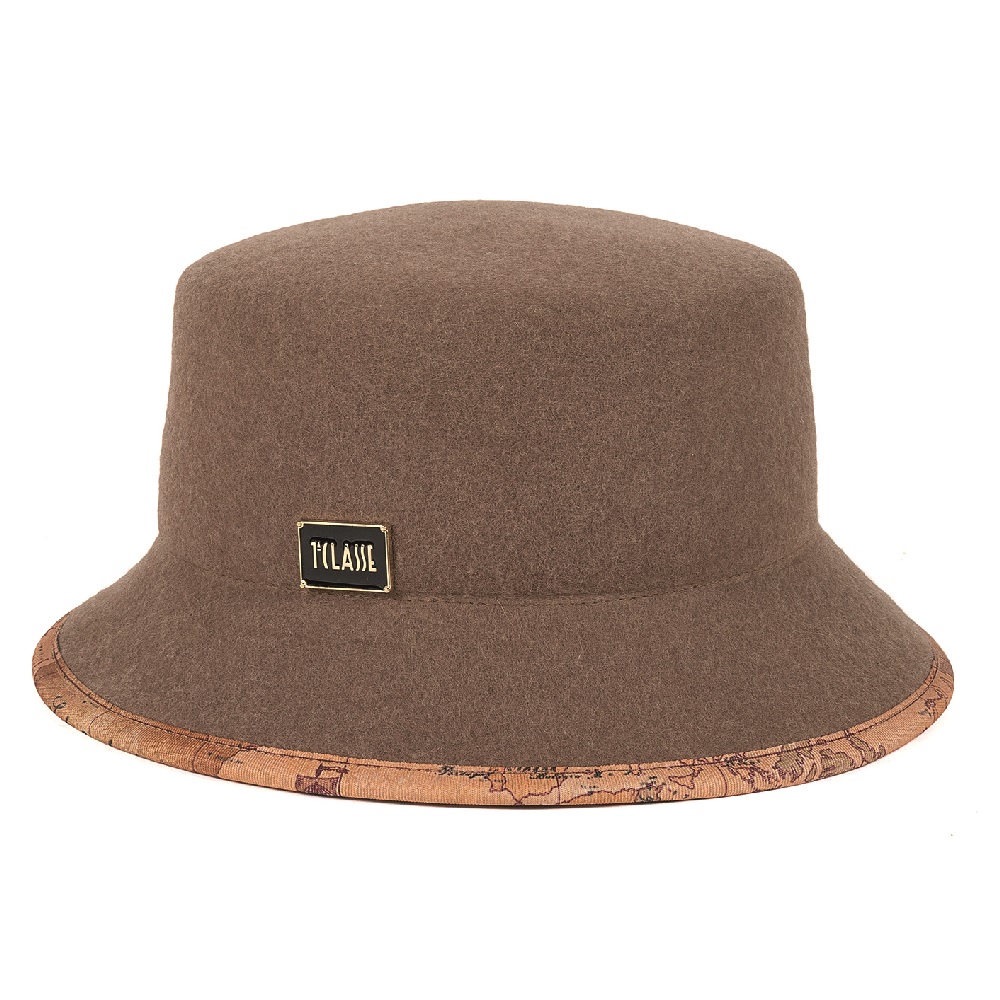 【Alviero Martini 義大利地圖包】舒適羊毛造型漁夫帽-淺咖色