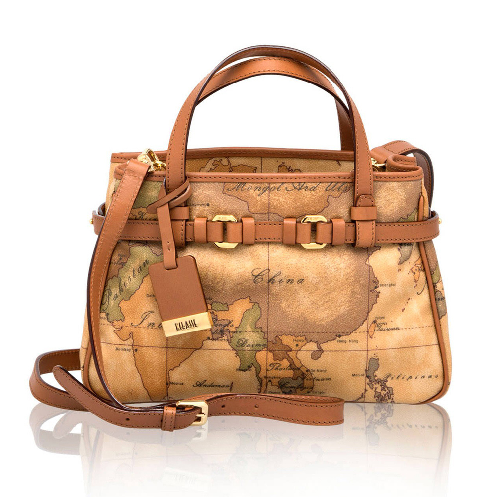 Alviero Martini 【 義大利地圖包】2WAY多層手提肩背托特包(小)-地圖黃