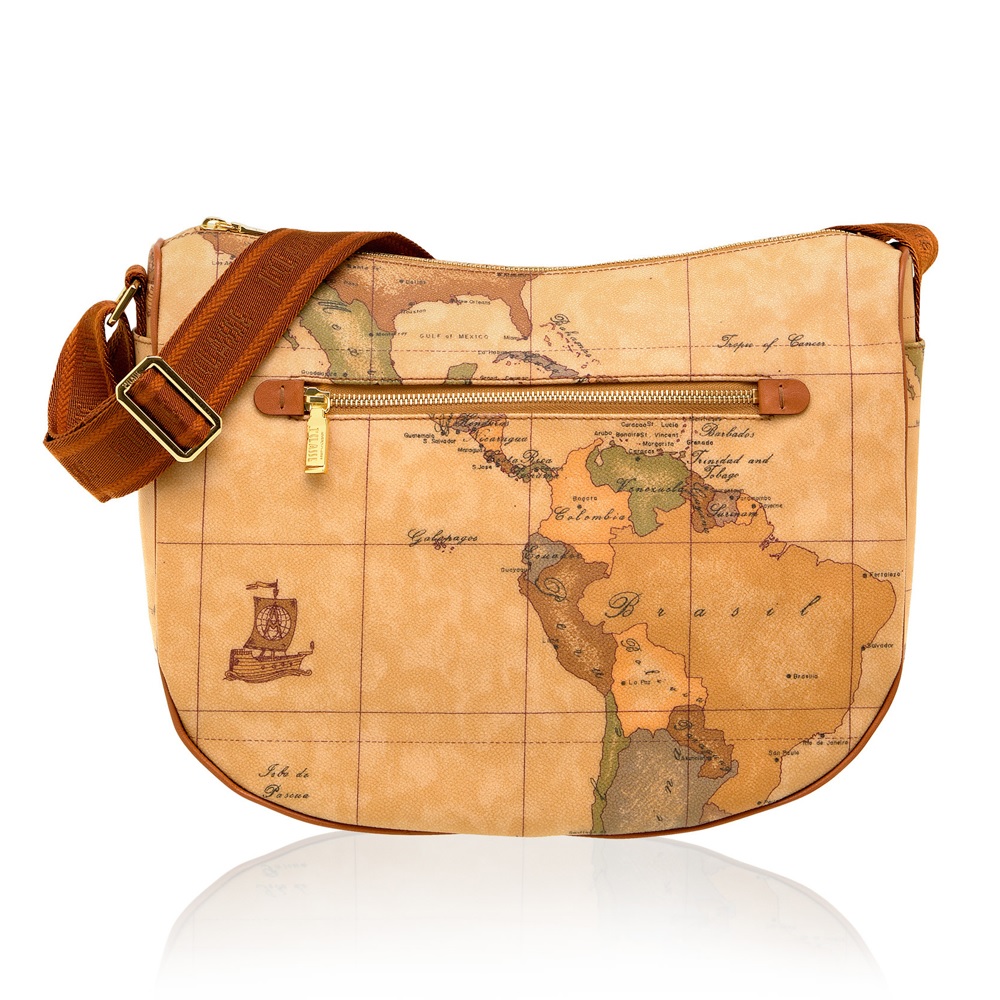 Alviero Martini 【 義大利地圖包】拉鍊斜側背包-地圖黃