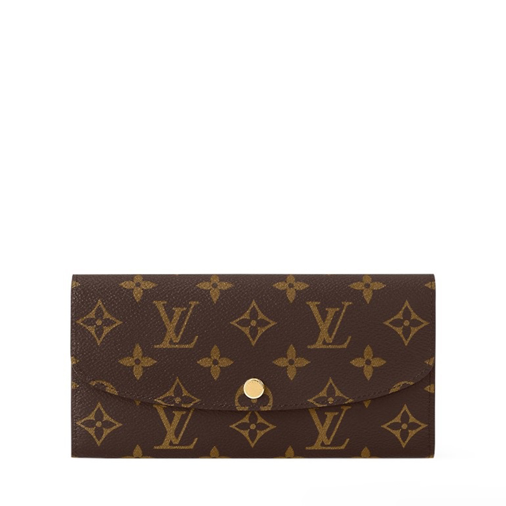 Louis Vuitton 路易威登 M61289 EMILIE 帆布皮革襯裡信封長夾(棕/粉)