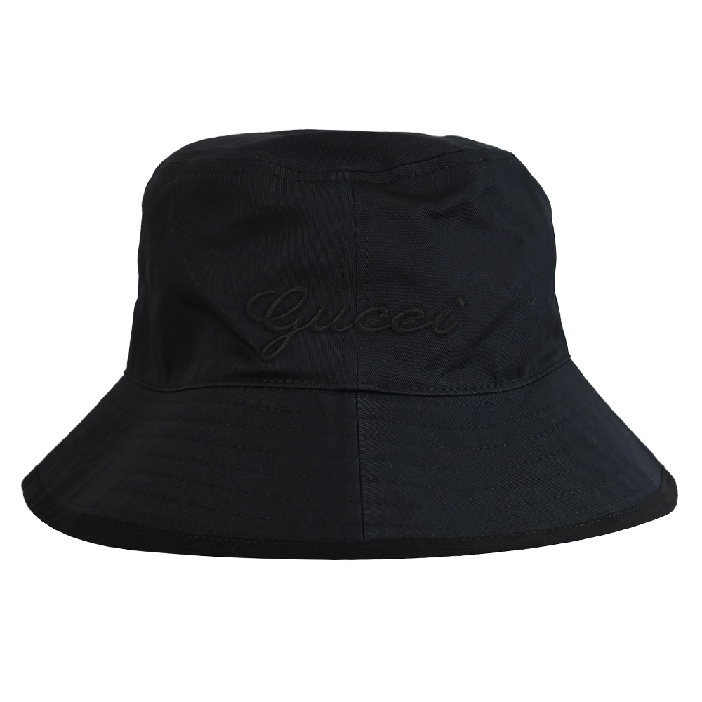 GUCCI 782733 電繡LOGO簡約棉質漁夫帽.黑