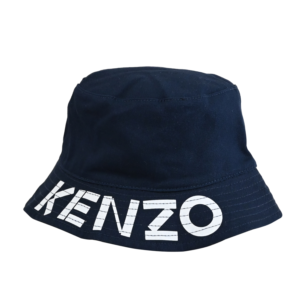 KENZO 5AC104 品牌燙印LOGO撞色設計雙面漁夫帽/遮陽帽.深藍/卡其
