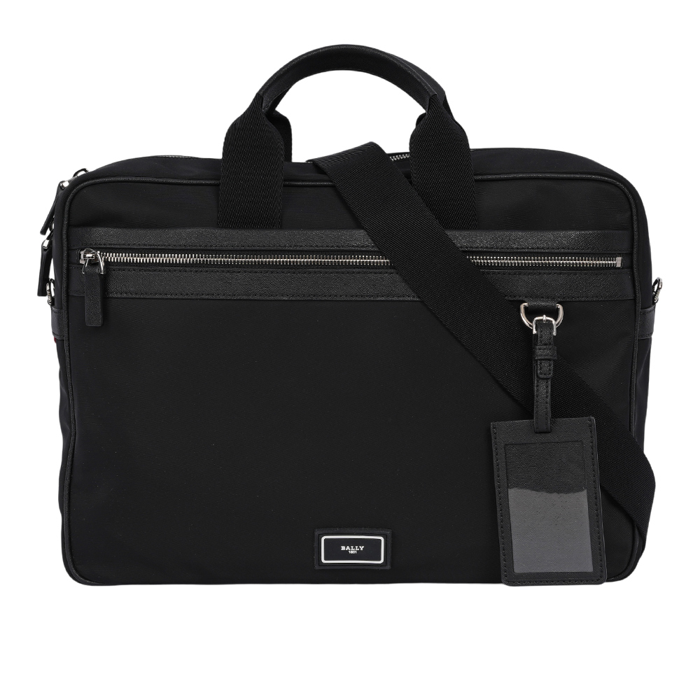 BALLY Nyck 浮雕橡膠標誌尼龍手提/斜背二用公事包(黑色) MAB00A NY076 U901P