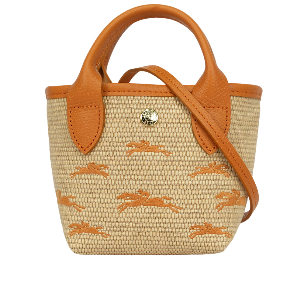LONGCHAMP XS號 LE PANIER PLIAGE 滿版草編迷你二用包(杏桃色) 10206 HCF 222