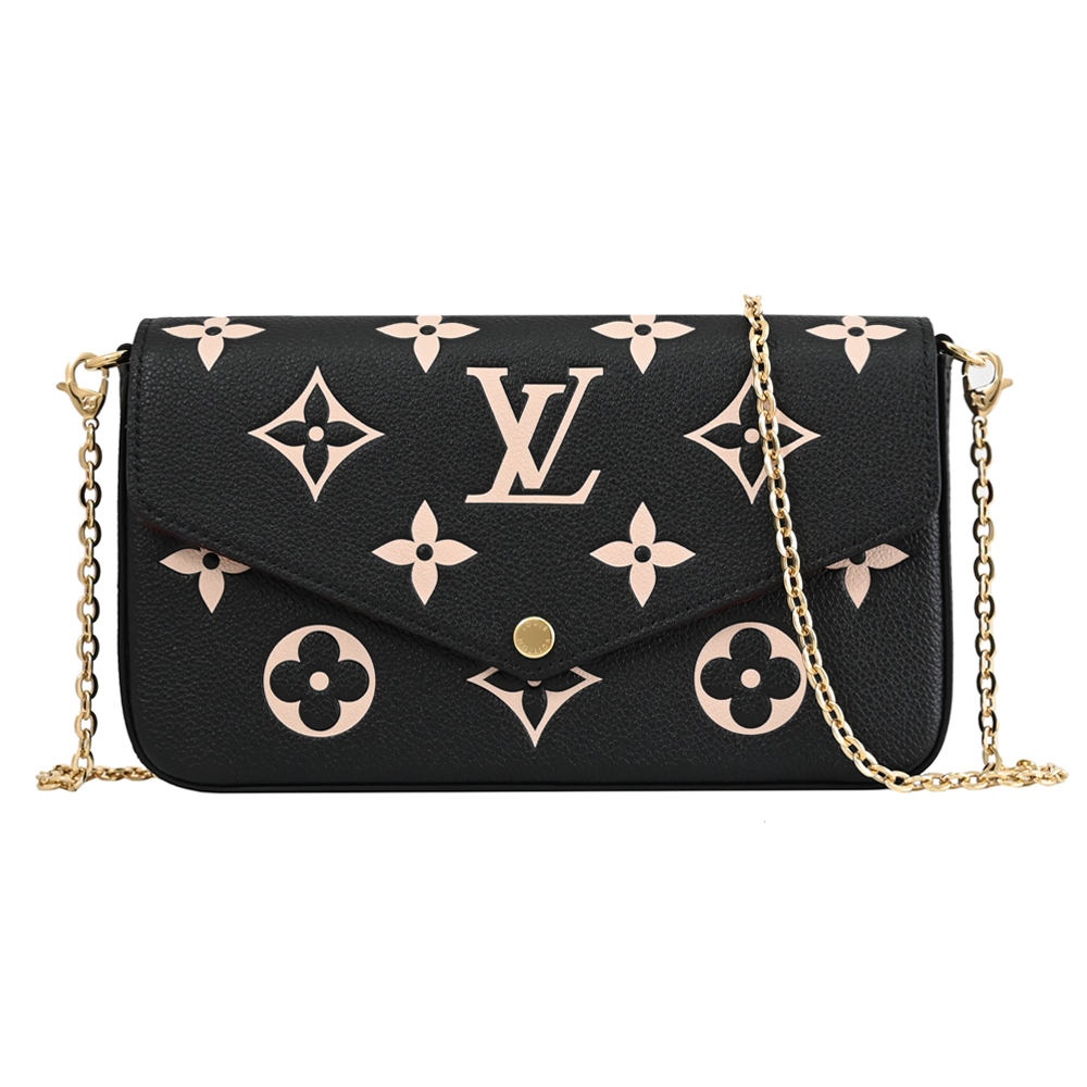 Louis Vuitton 路易威登 LV M82479 Pochette Felicie 經典花紋皮革壓紋鍊條斜背小提包.黑/米色 現貨