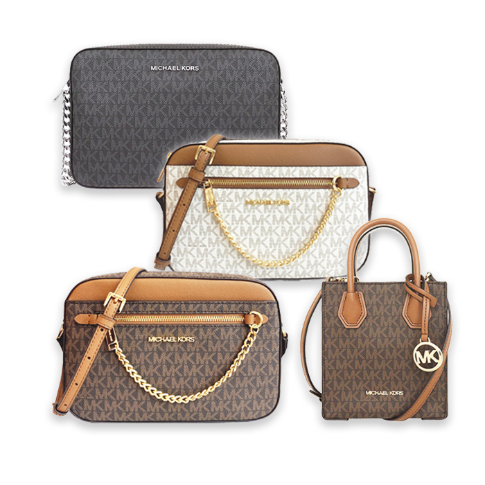 Michael Kors 經典LOGO花紋/素面防刮皮革斜背鍊條貝殼包/手提兩用包(多款可選)