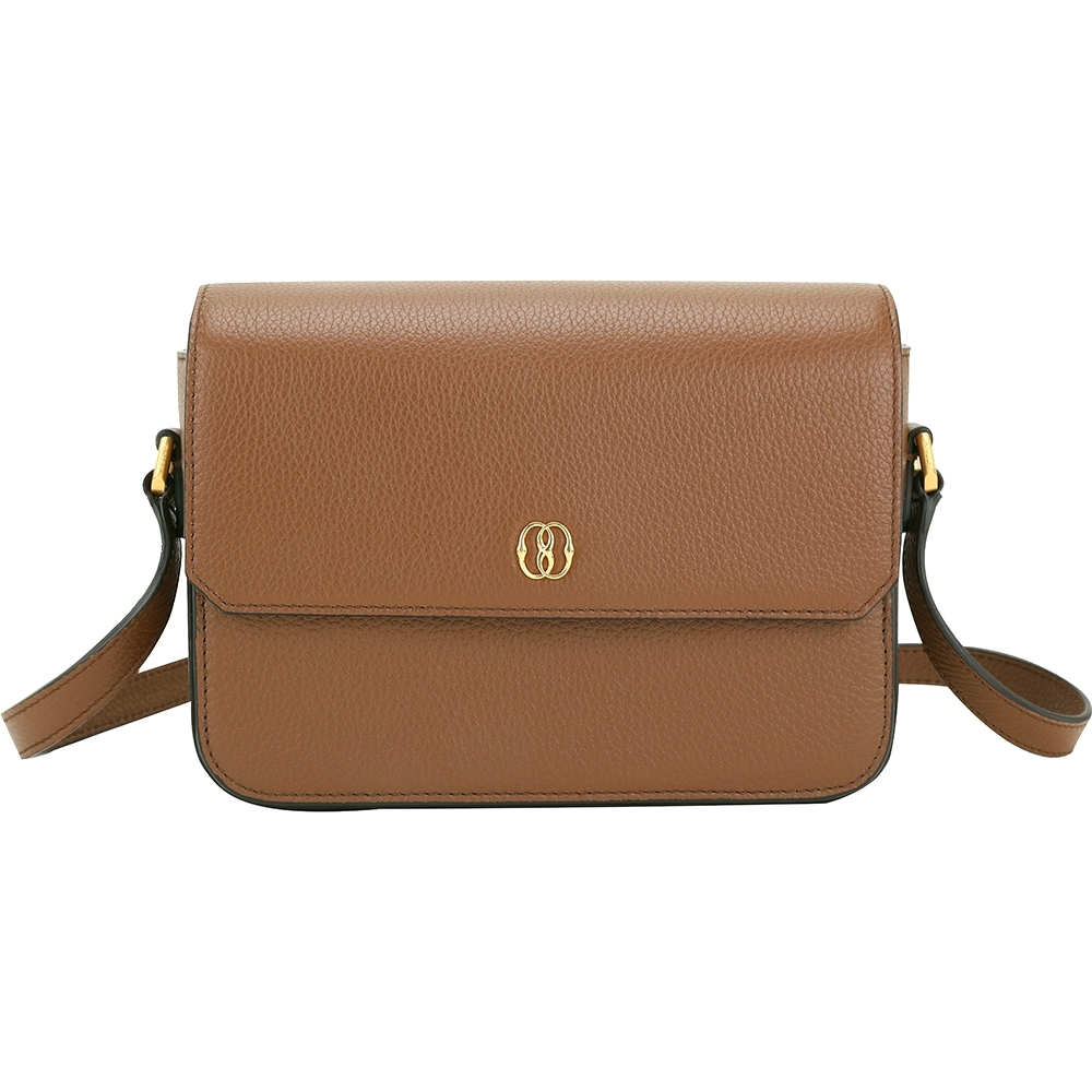 BALLY Emblem Logo鏤空金屬荔紋牛皮方型肩/斜揹包(咖啡色)