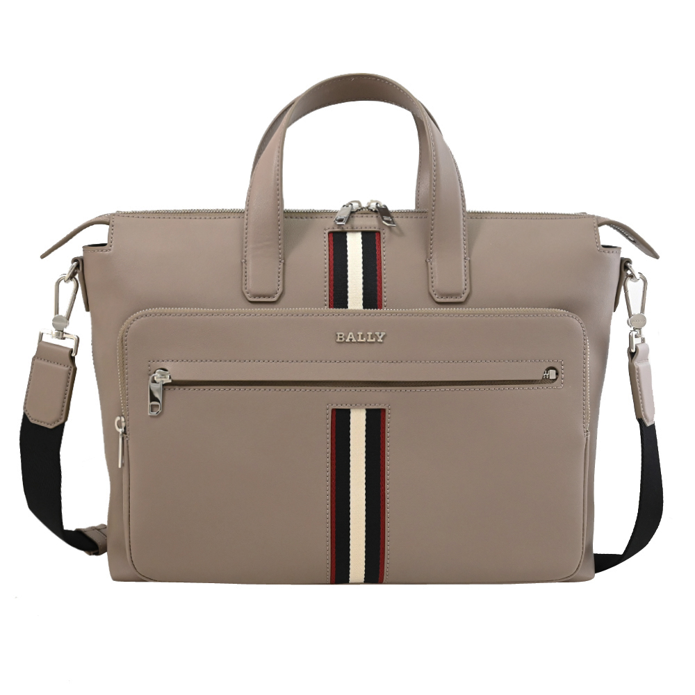 BALLY 6307865 HAIES 經典織帶造型拉鍊兩用公事包.大象灰