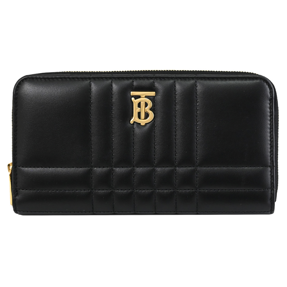 BURBERRY 8062340 LOLA 金屬LOGO小羊皮拉鍊長夾.黑/金