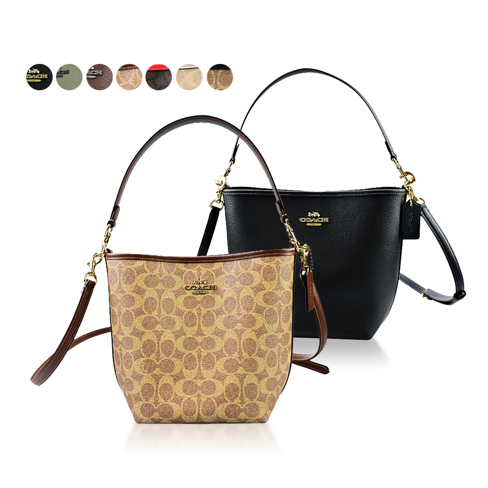 COACH CITY 經典Logo PVC/皮革/側肩/斜背兩用水桶包(多色任選)