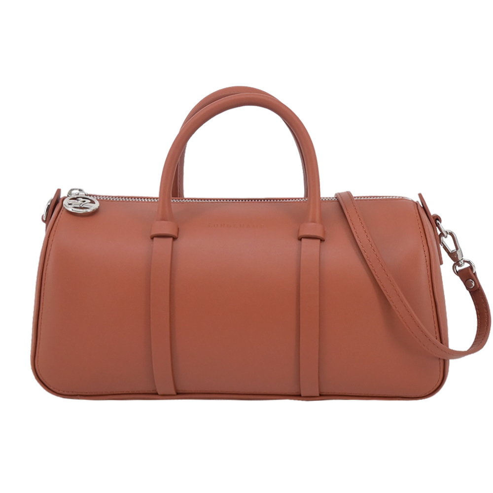 LONGCHAMP DAYLONG系列小牛皮手提/斜背兩用保齡球包(中/白蘭地酒)
