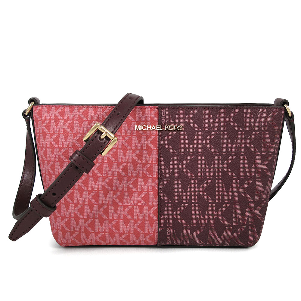 MICHAEL KORS JET SET TRAVEL 金字LOGO酒紅色防刮滿版小斜揹包